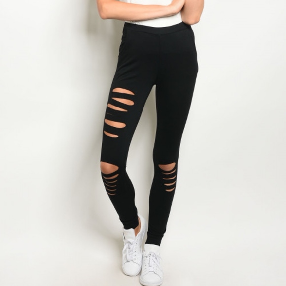 LAST 1! DISTRESSED BLACK LEGGINGS! - Picture 4 of 7